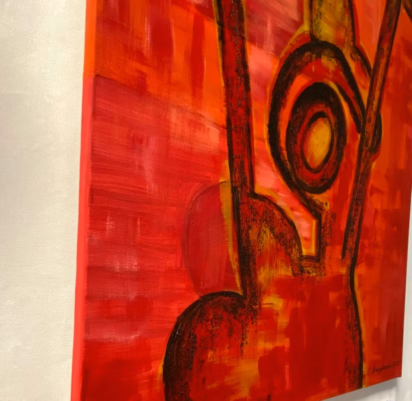 Modern konst i rött i lagom stor format på 50x60 cm. Inred ditt hem eller kontor med unik konst.