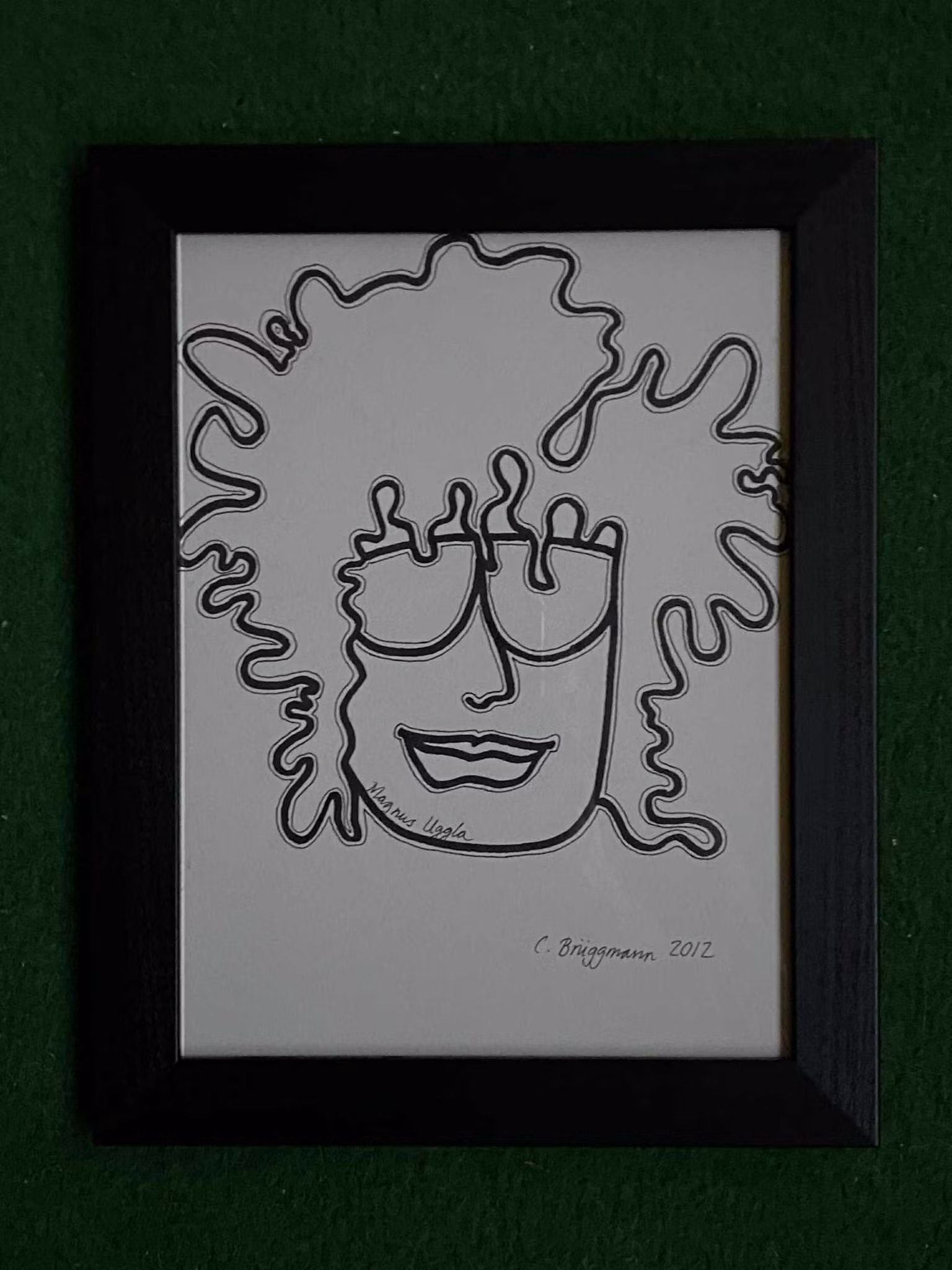 Liten originalteckning på Magnus Uggla av C.Brüggmann som visas på konstrundan i Skåne i påsk i VSKG:s regi.