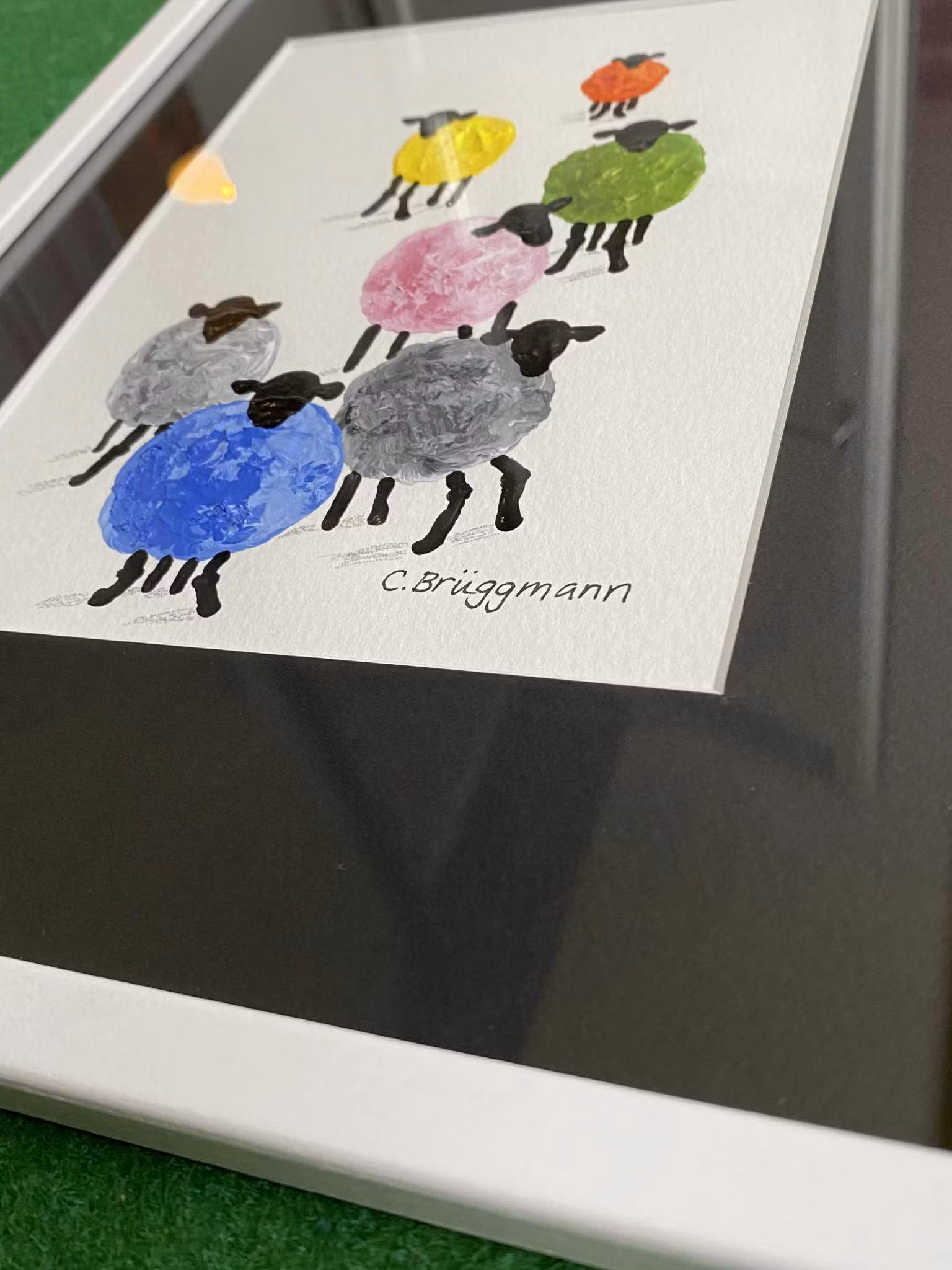 Färgstark originalmålning med fårmotiv av sommargotlänningen C.Brüggmann som även är en del av konstrundan.