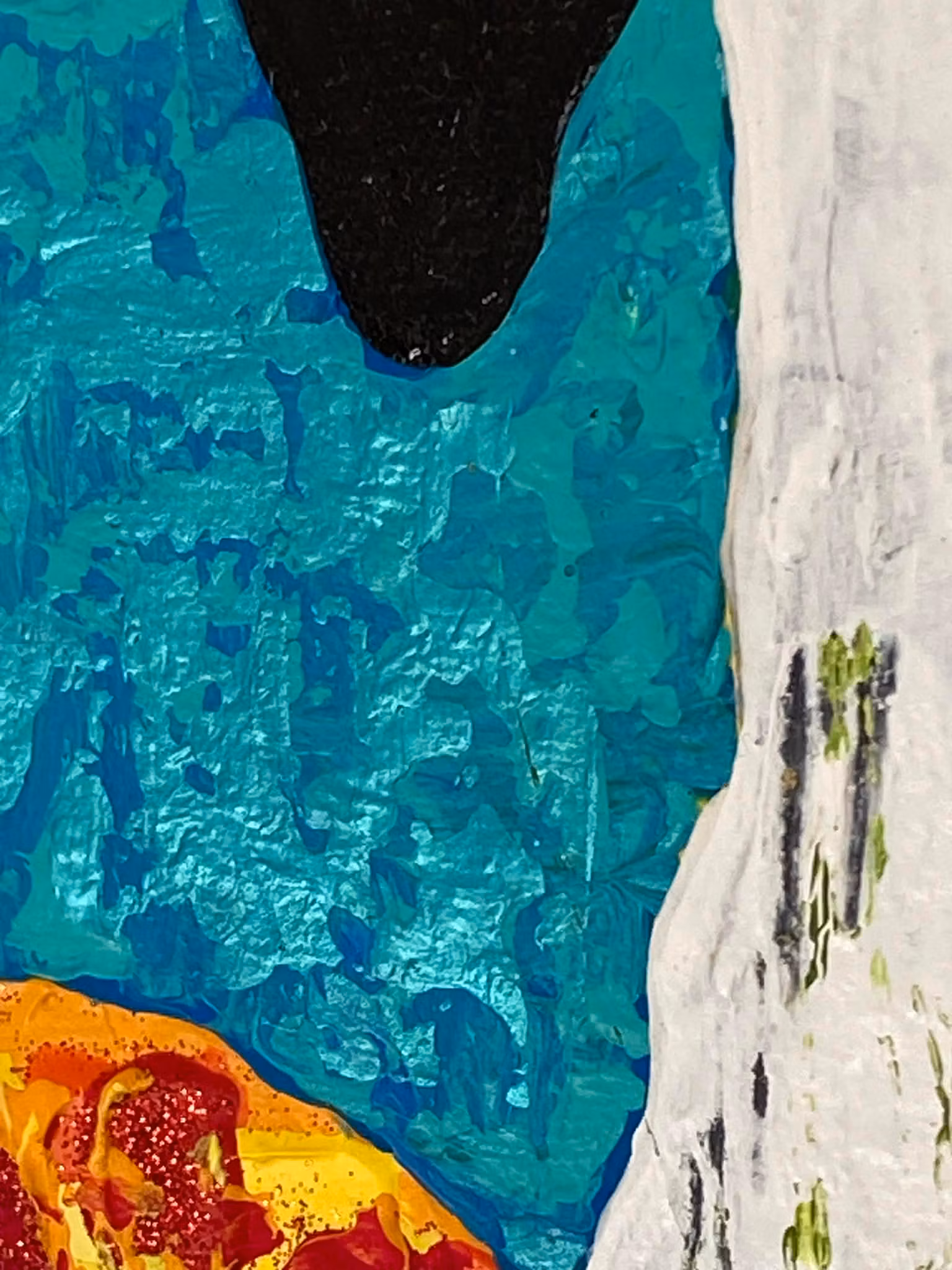 Se konst i Helsingborg som denna charmiga tavlan med får i olika färger i Studio C.Brüggmann på Elineberg.