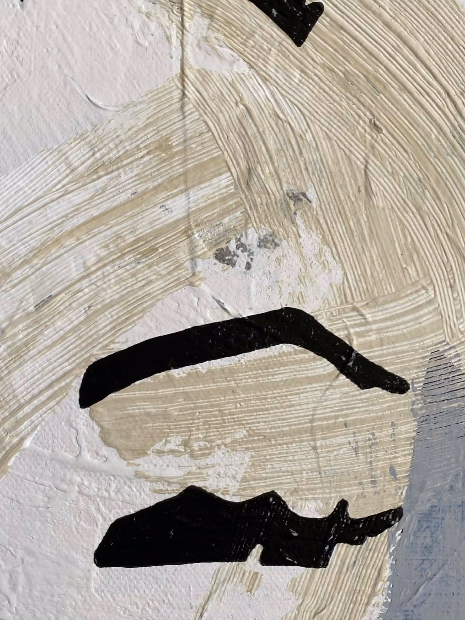 Originalmålning 40x50 cm i beige, vitt, grått, svart och rött. Stilren äkta konst av C.Brüggmann.