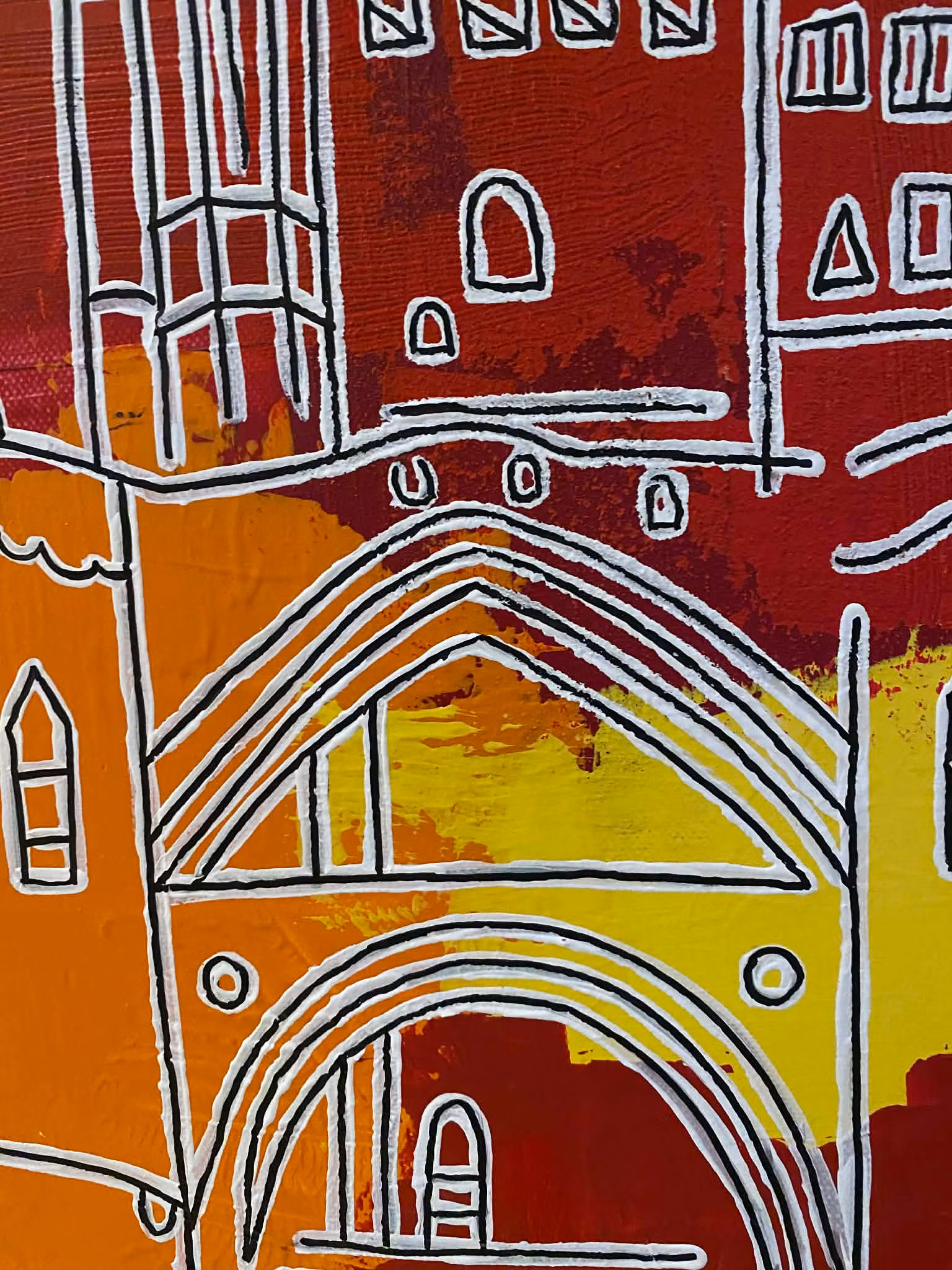 C.Brüggmann har målat terasstrapporna i Helsingborg på sitt sätt i glada, starka färger. Helsingborgsmotiv.