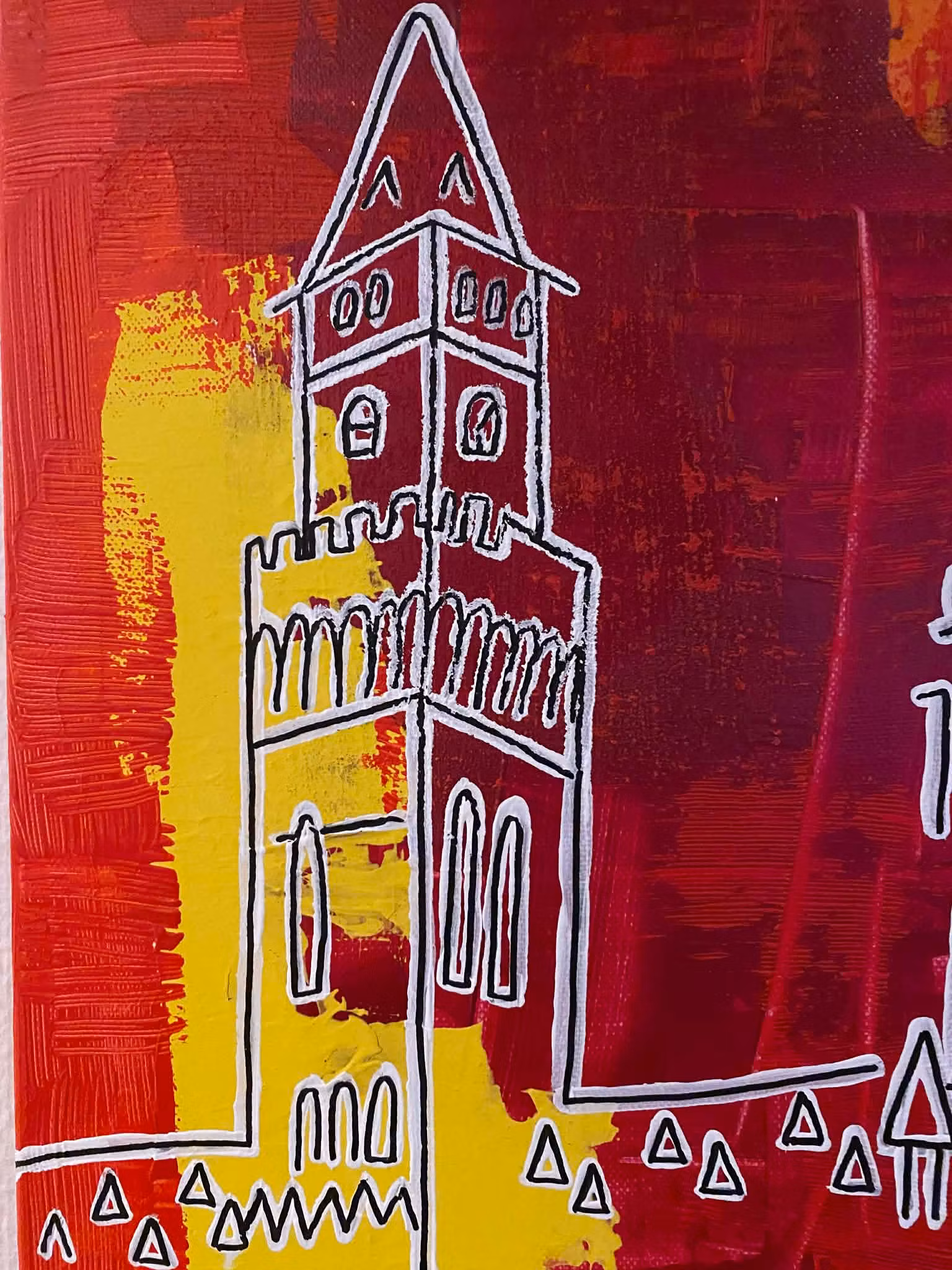 Rådhuset i Helsingborg målat av C.Brüggmann som tolkat det på sitt eget unika sätt. Konst till ditt vardagsrum.