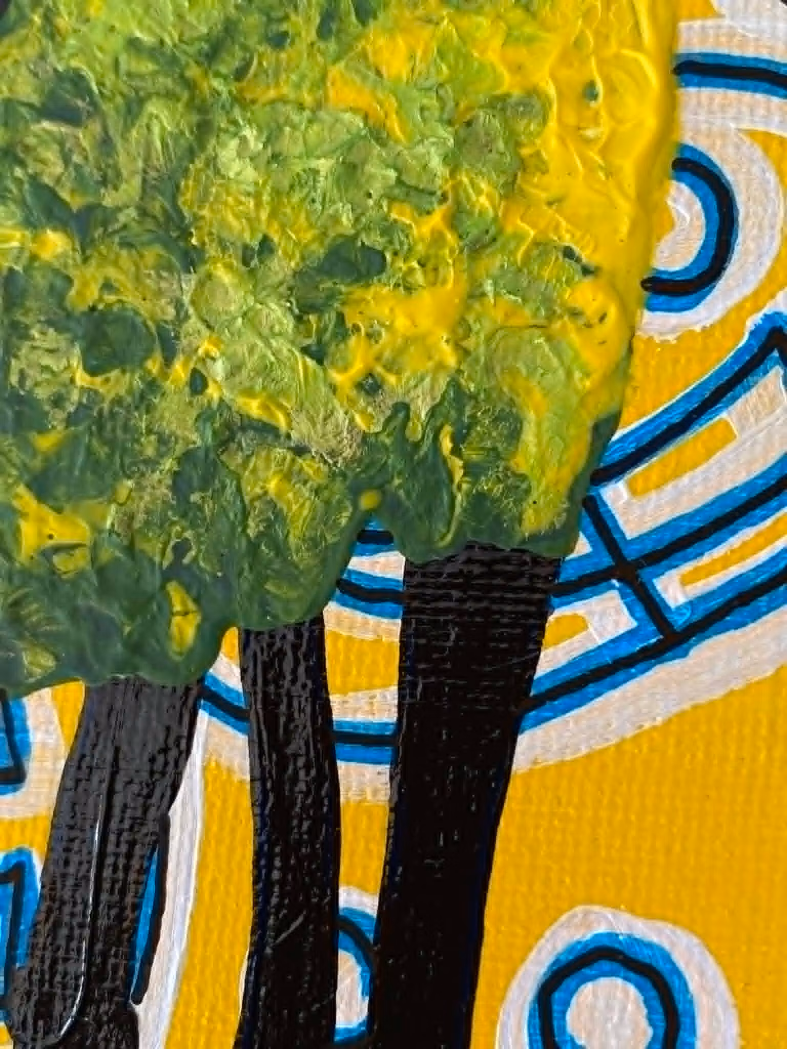 Svensk snygg och färgstark tavla. Får målade på Brüggmanns sätt. Fler fårsaker kan ses på cbruggmann.se