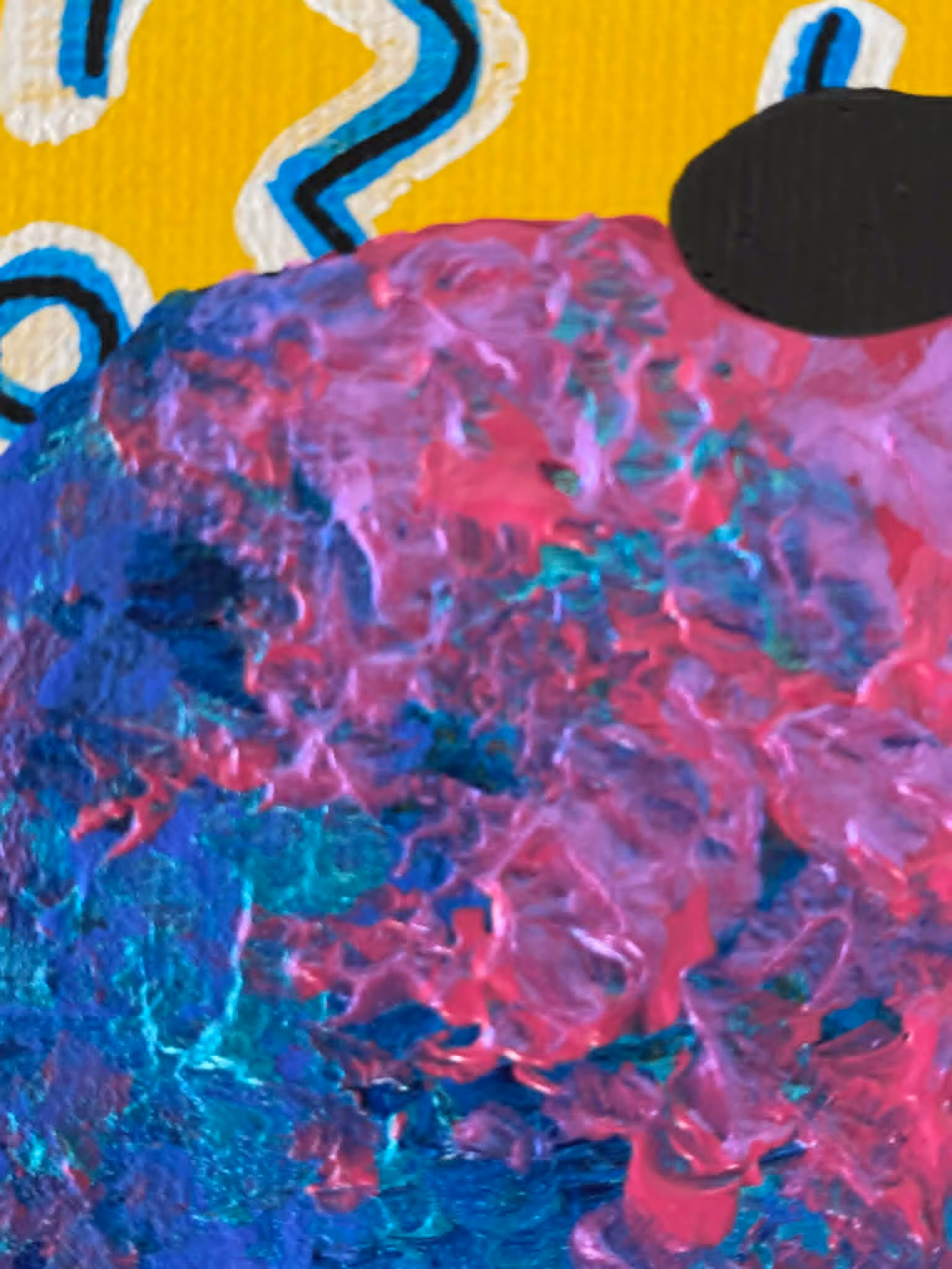 Tavla med färgglada lamm målade av konstnär från Helsingborg som medverkar på Konstrundan i påsk.