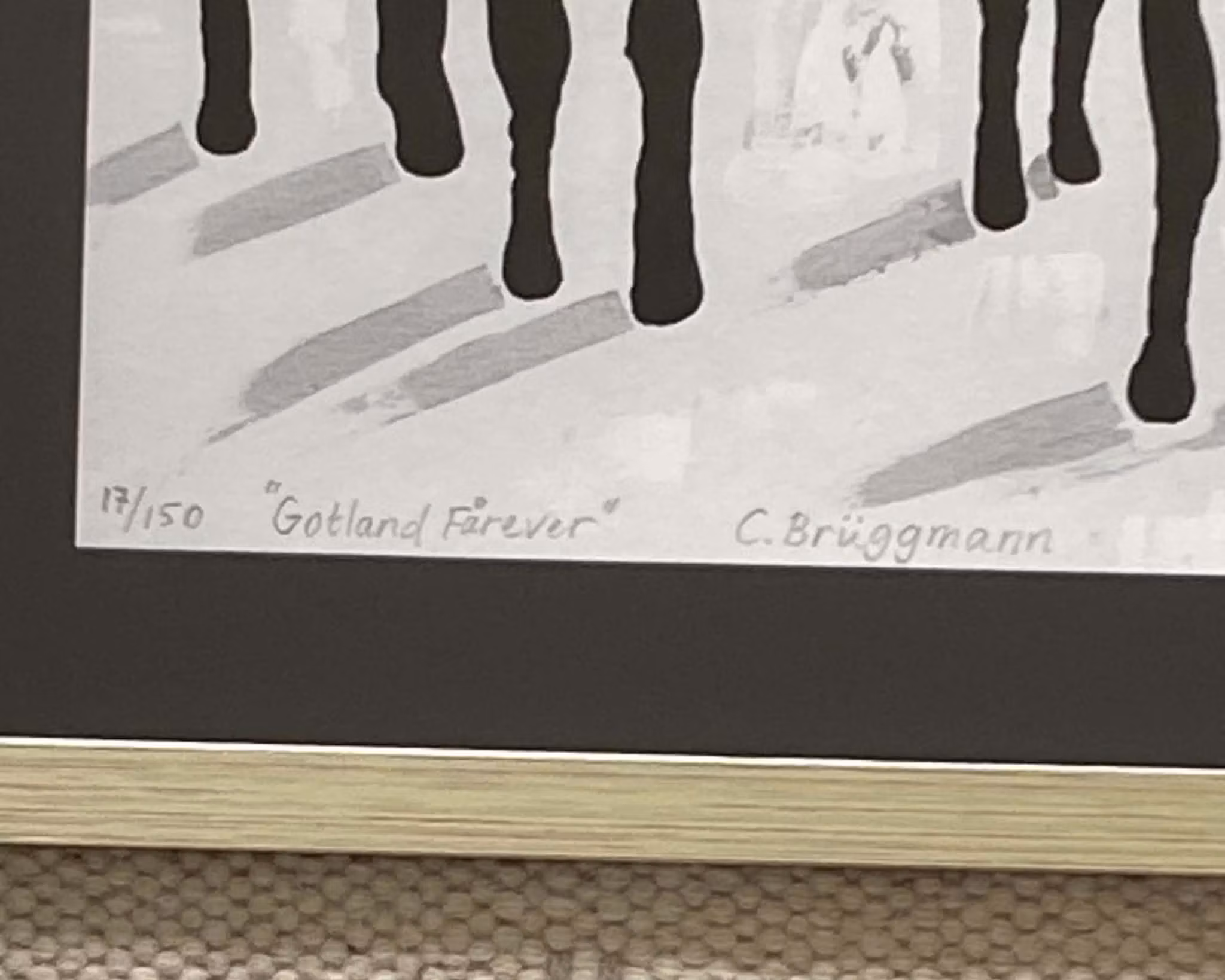 C.Brüggmanns numrerade gicleétryck med två grå får på. Signerad svensk konst.