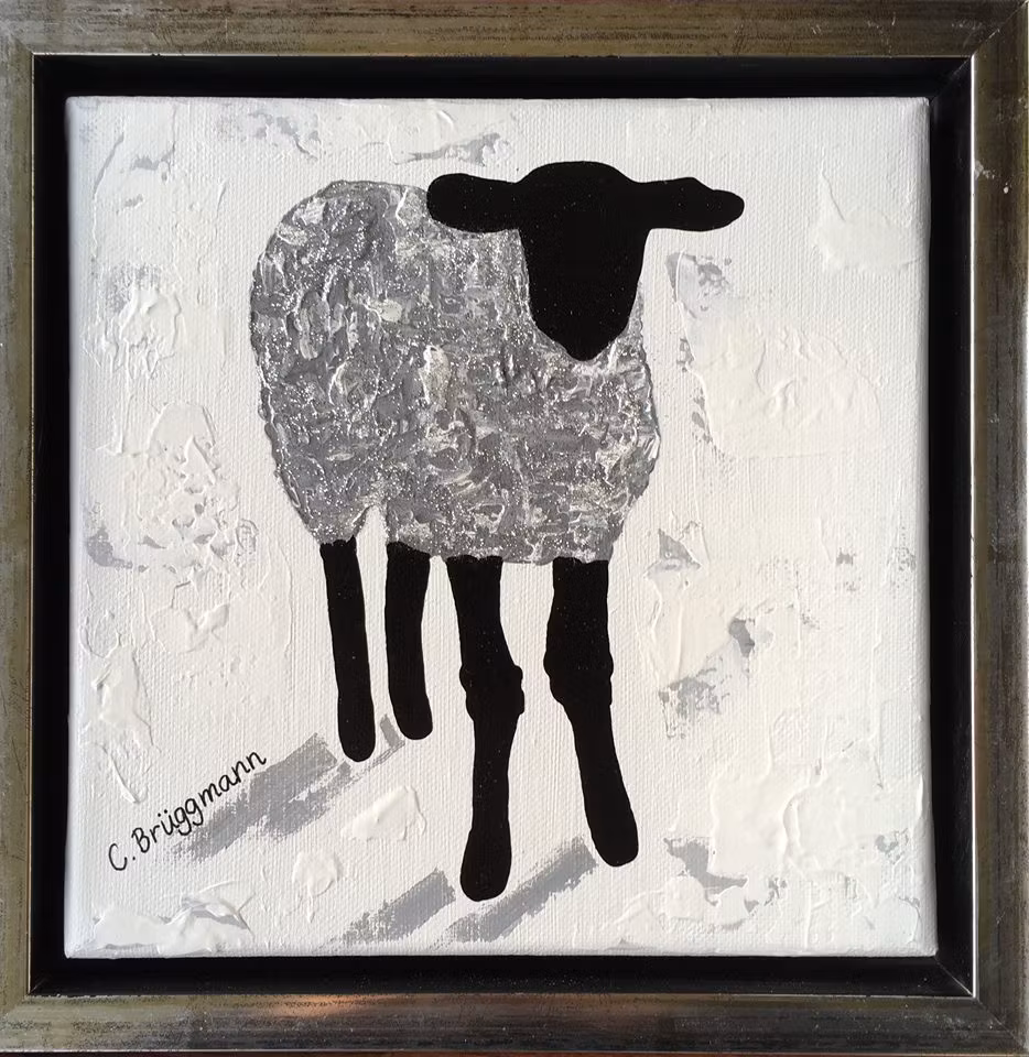 Tavla med får av C.Brüggmann. "Gotland Fårever" är en serie fårtavlor av cbruggmann.se. Tavlor med får, originalmålning. Fårtavla.