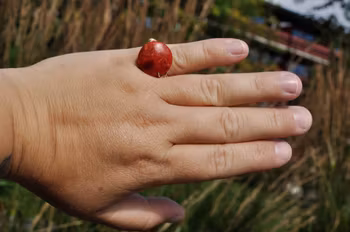 Håndlaget Ring med Rund Rød Jaspis