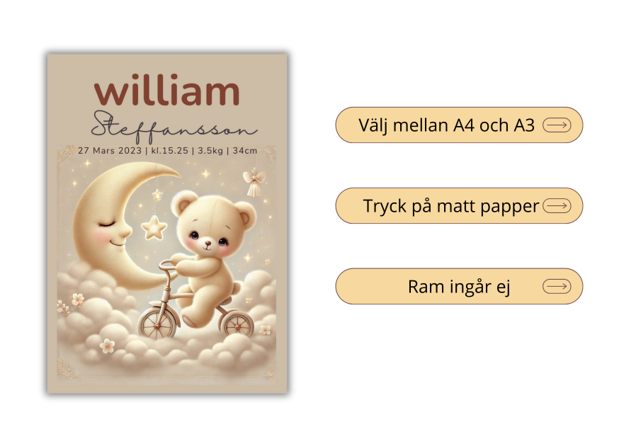Personlig doptavla med Magisk Nalle – Födelseposter för barn
