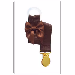 Brun napphållare med chokladbrun rosett - guld