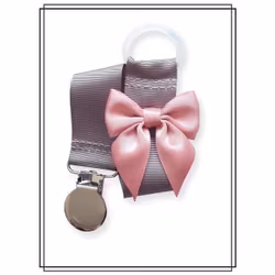 Grå napphållare med gammelrosa rosett - silver