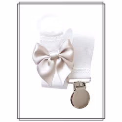 Vit napphållare med ljusgrå rosett - silver