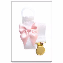 Vit napphållare med blekrosa rosett - guld