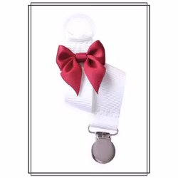 Vit napphållare med vinröd rosett - silver