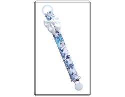 Napphållare blå blommor med vit rosett - vitt clip