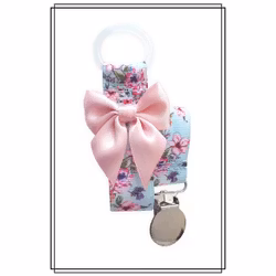 Napphållare med blommor och blekrosa rosett - silver