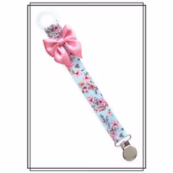 Napphållare med blommor och rosa rosett - silver