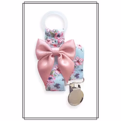 Napphållare med blommor och gammelrosa rosett - silver