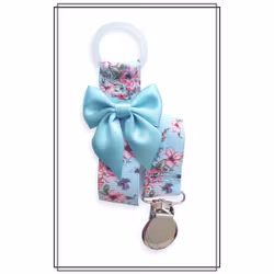 Napphållare med blommor och ljus turkos rosett - silver