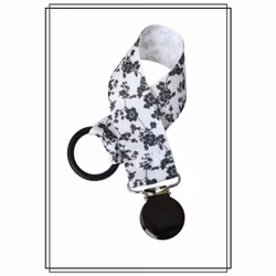 Napphållare vit med svarta blommor