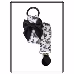 Napphållare vit med svarta blommor och svart rosett