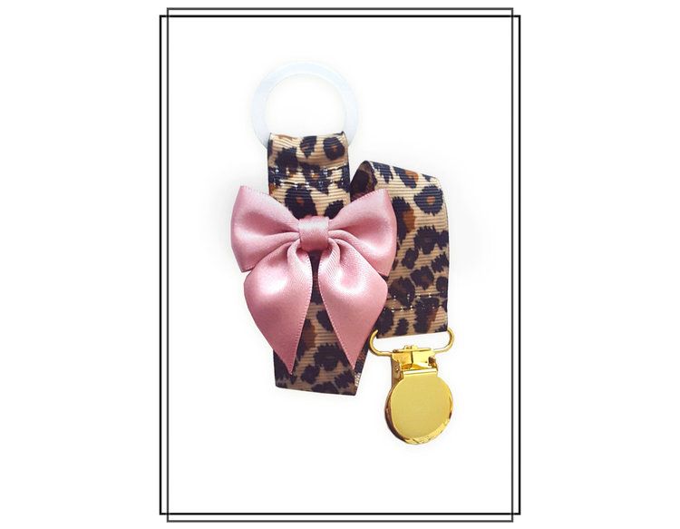 Leopard napphållare med gammelrosa rosett - guld