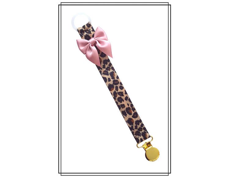 Leopard napphållare med gammelrosa rosett - guld