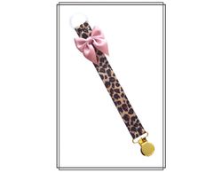 Leopard napphållare med gammelrosa rosett - guld
