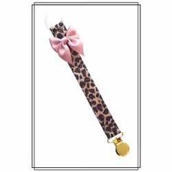 Leopard napphållare med gammelrosa rosett - guld
