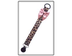 Leopard napphållare med gammelrosa rosett - svart clip