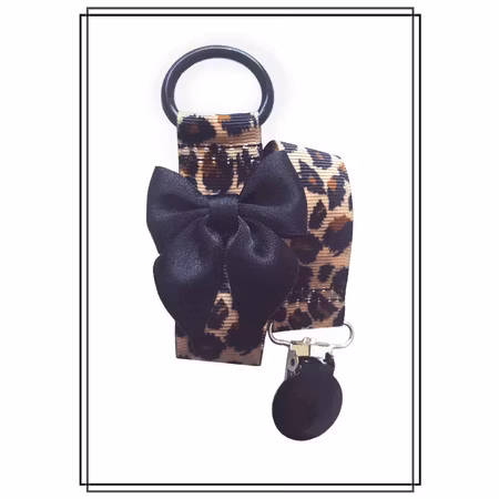 Leopard napphållare med svart rosett - svart clip