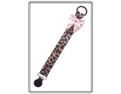 Leopard napphållare med blekrosa rosett - svart clip