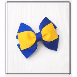 "Stand with Ukraine" - liten dubbel rosett med broschnål, hårklämma eller hårsnodd