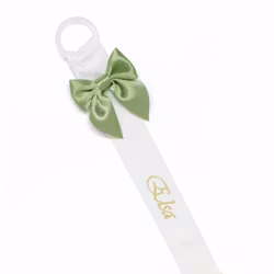 Vit napphållare med ljus khakigrön rosett - silver