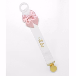 Vit napphållare med blekrosa rosett - guld