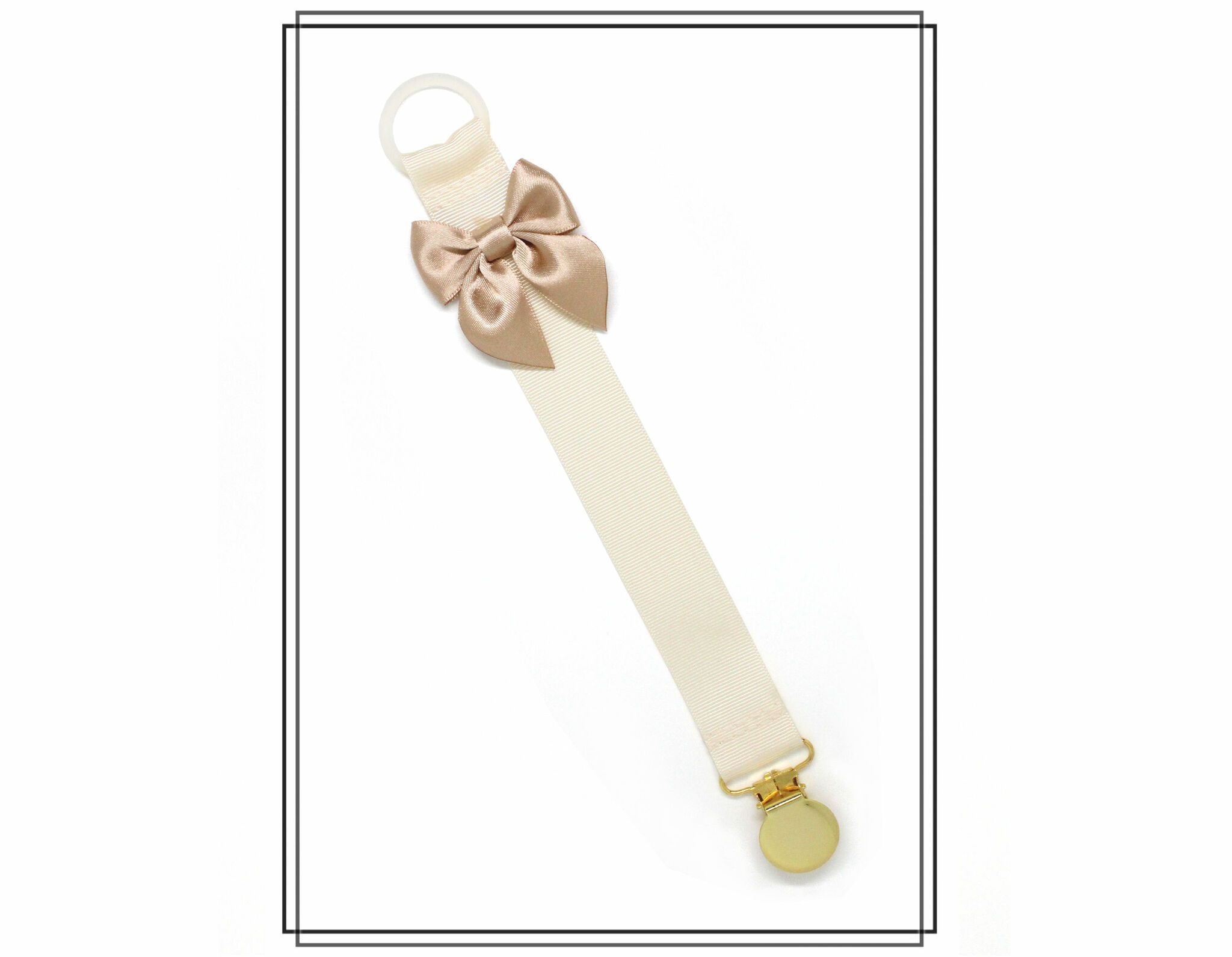 Gräddvit napphållare med beige rosett - guld