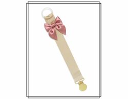 Beige napphållare med gammelrosa rosett - guld