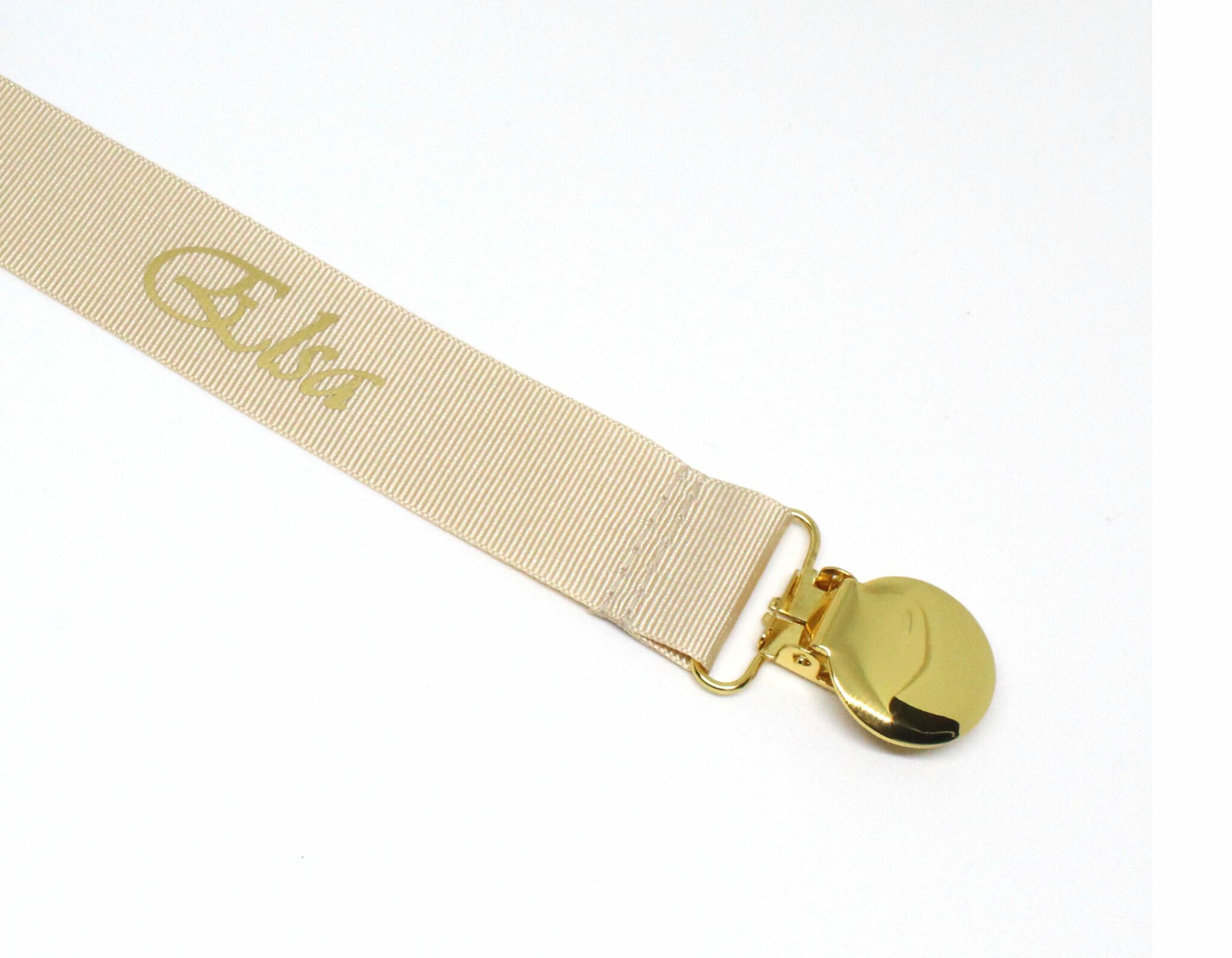 Beige napphållare med gammelrosa rosett - guld