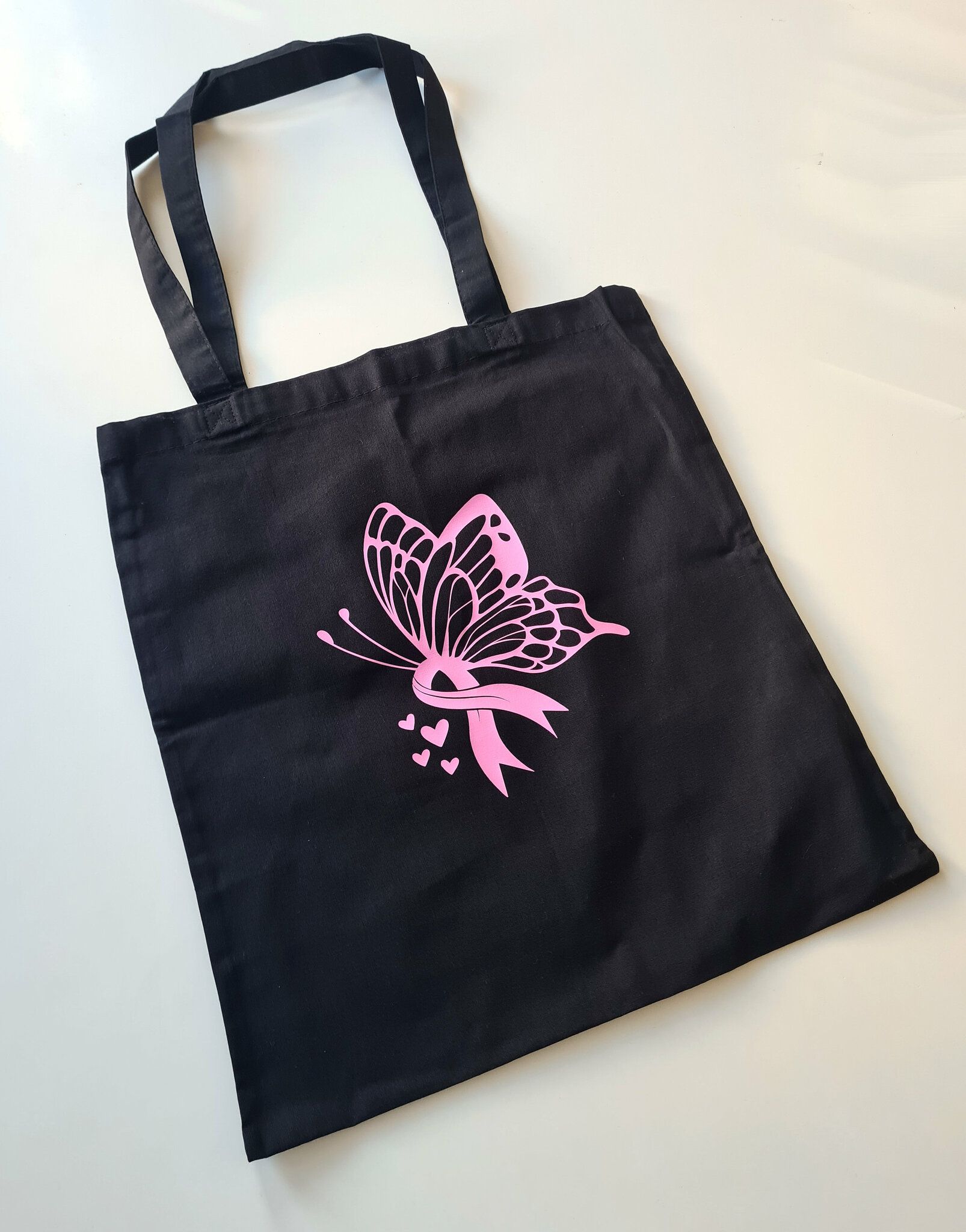 Tygkasse "Fjäril med rosa band" svart