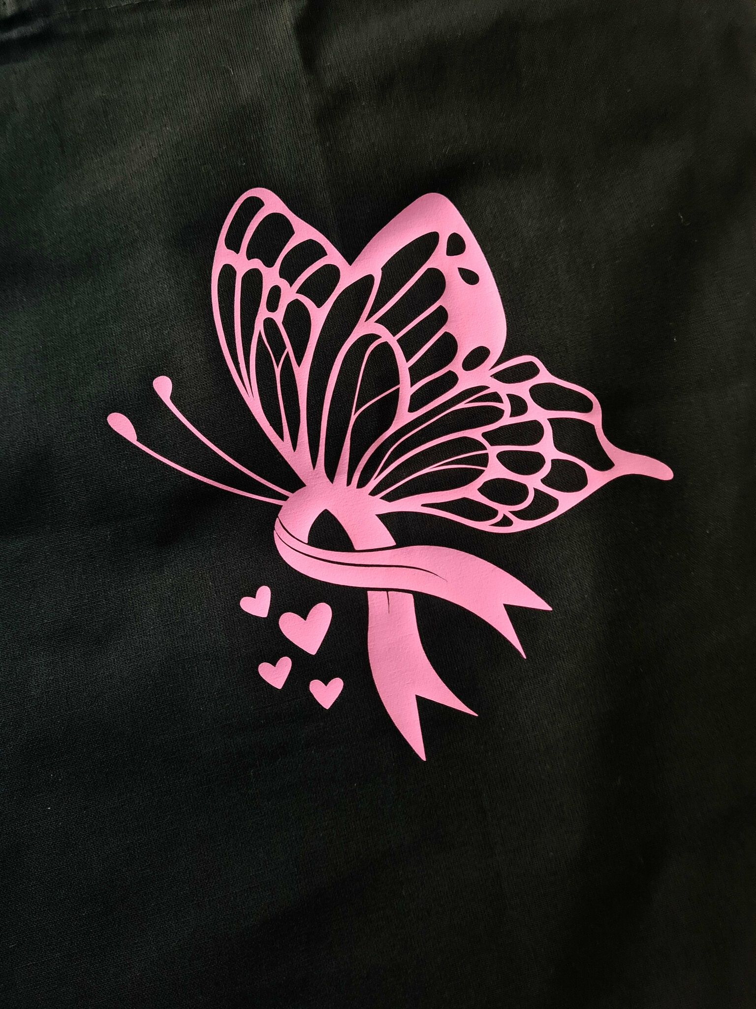 Tygkasse "Fjäril med rosa band" svart