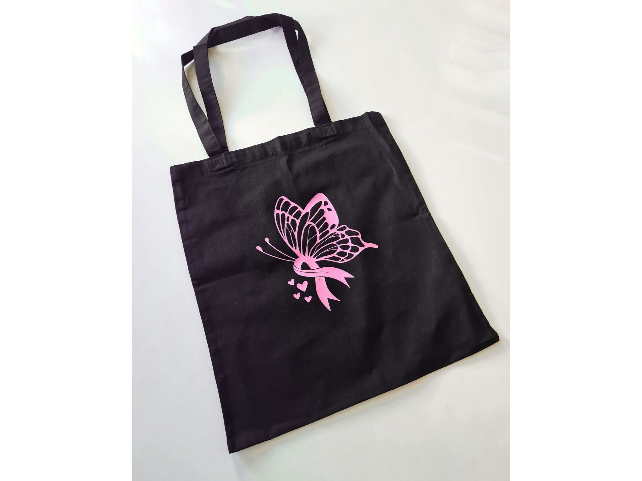 Tygkasse "Fjäril med rosa band" svart