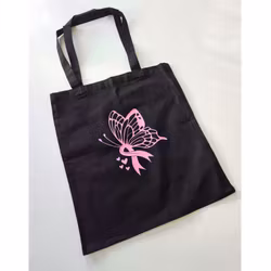 Tygkasse "Fjäril med rosa band" svart