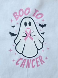 Tygkasse "BOO TO CANCER" med rosa bandet - vit