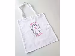 Tygkasse "BOO TO CANCER" med rosa bandet - vit