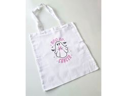 Tygkasse "BOO TO CANCER" med rosa bandet - vit