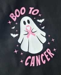 Tygkasse "BOO TO CANCER" med rosa bandet - svart