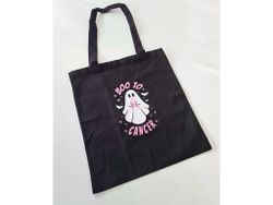 Tygkasse "BOO TO CANCER" med rosa bandet - svart