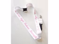 Nyckelband "Faith Love Hope Believe Strength" rosa bandet - vitt