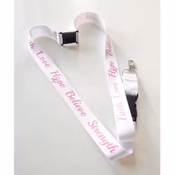 Nyckelband "Faith Love Hope Believe Strength" rosa bandet - vitt