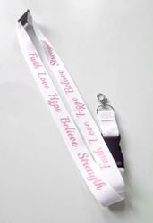 Nyckelband "Faith Love Hope Believe Strength" rosa bandet - vitt